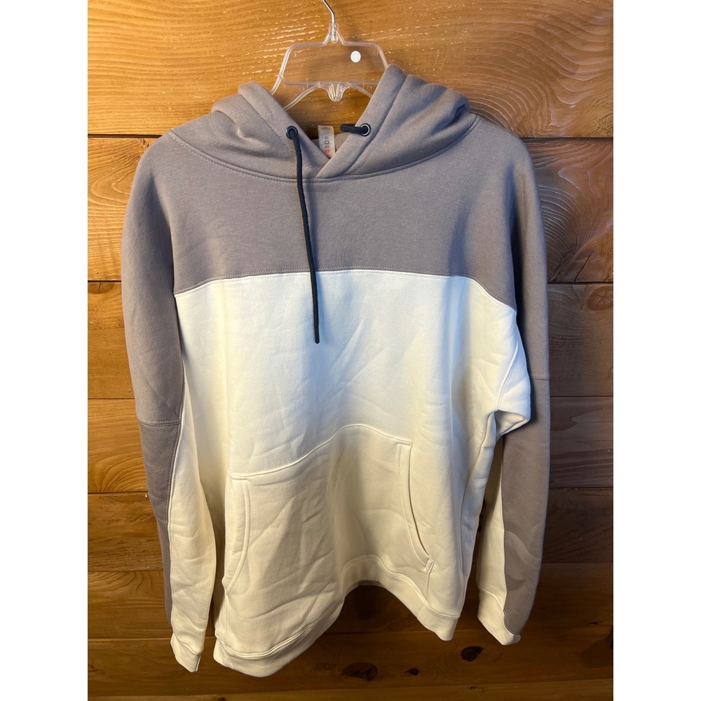 Mono B Color Block Pullover Hoodie Women's Large Gray White Athleisure Pocket